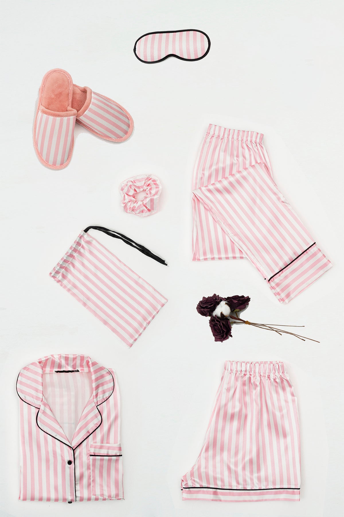 Lucy - Pyjama Set - Rosa Weiß gestreift - 7 Teile